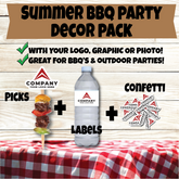 Custom Summer Party Decor Kit β Personalized Stickers, Picks & Table Confetti